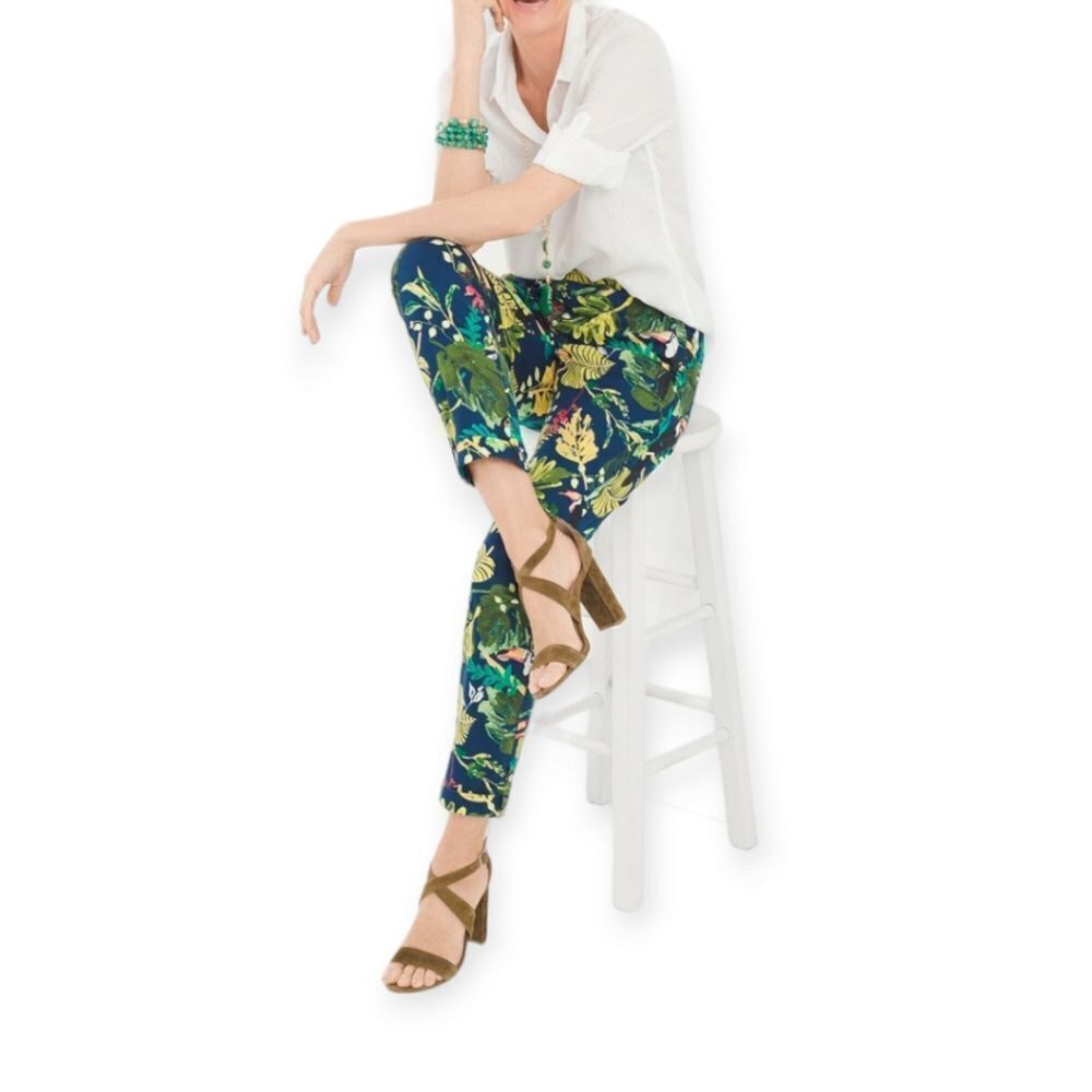 Chico's Tropical Leaf Printed Cropped Ankle Pants Women's‎ Size 0.5 Petite - Picture 4 of 14